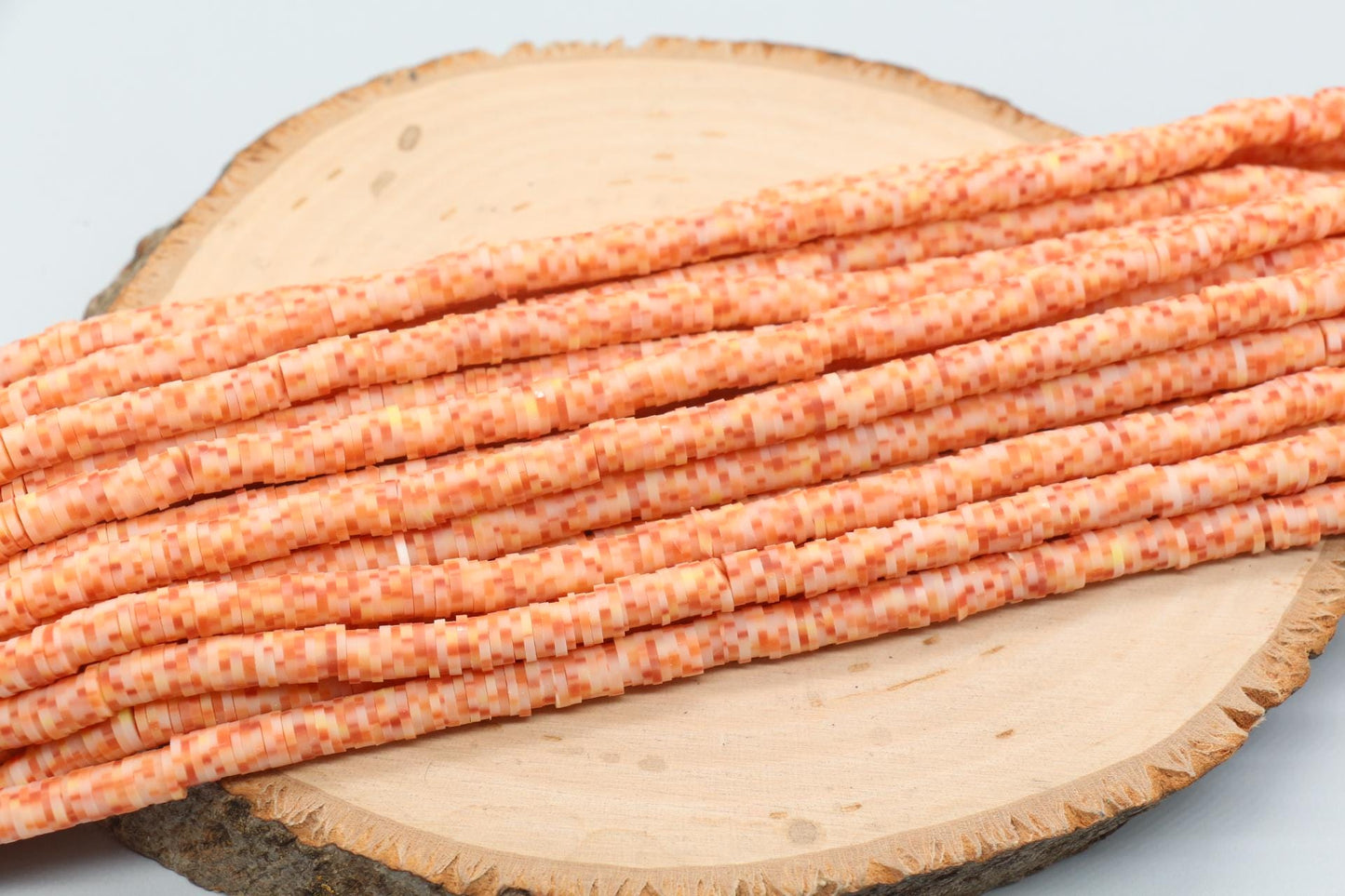 6mm Orange Speckled Heishi Beads, Dotted Polymer Clay Disc Beads, African Disc Beads, Bracelet Beads, Full Strand #742