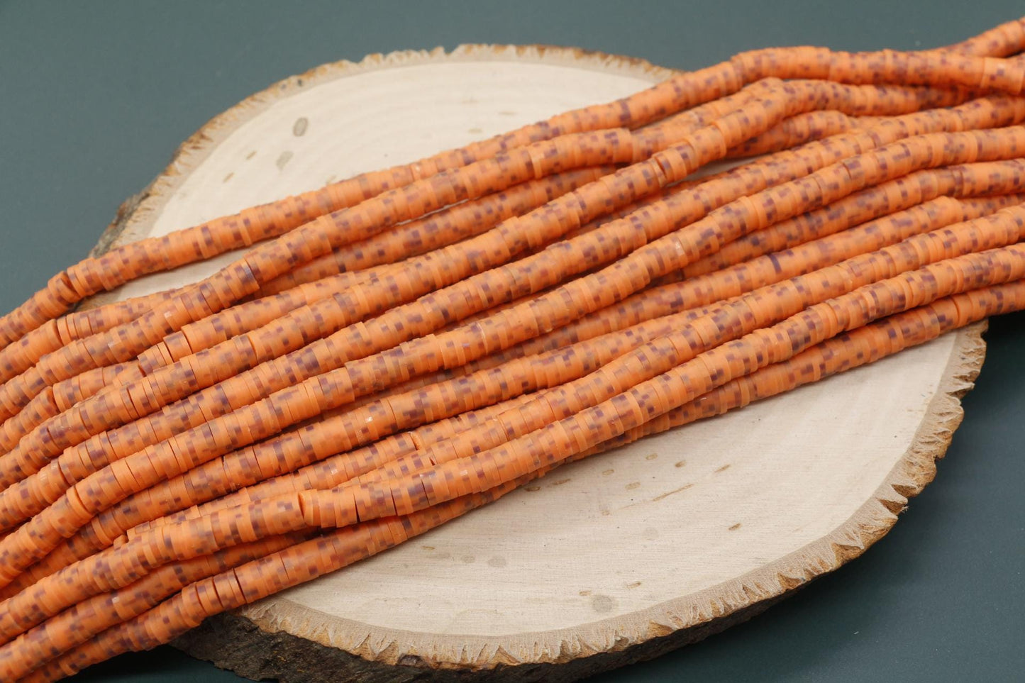 6mm Orange Speckled Heishi Beads, Dotted Polymer Clay Disc Beads, African Disc Beads, Bracelet Beads, Full Strand #747