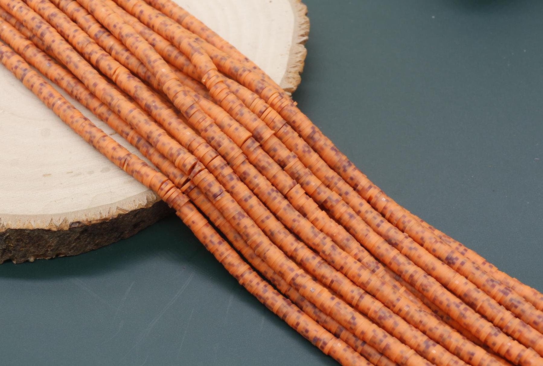 6mm Orange Speckled Heishi Beads, Dotted Polymer Clay Disc Beads, African Disc Beads, Bracelet Beads, Full Strand #747