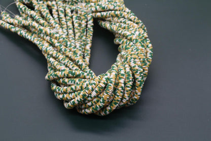 6mm Green Speckled Heishi Beads, Dotted Polymer Clay Disc Beads, African Disc Beads, Bracelet Beads, Full Strand #750