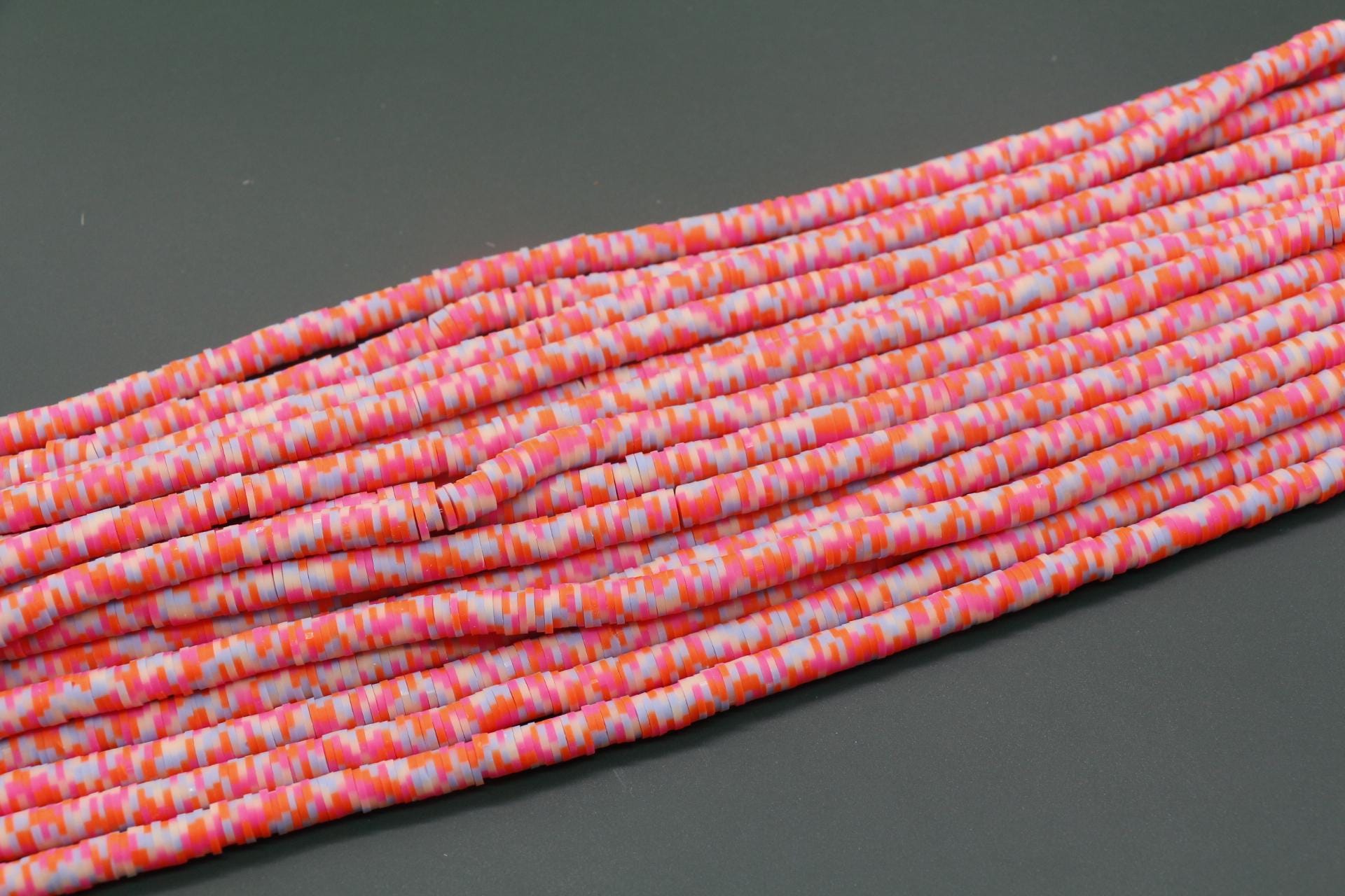 6mm Pink Orange Blue Mix Speckled Heishi Beads, Multicolor Dotted Polymer Clay Beads, Bracelet Beads, Full Strand #752