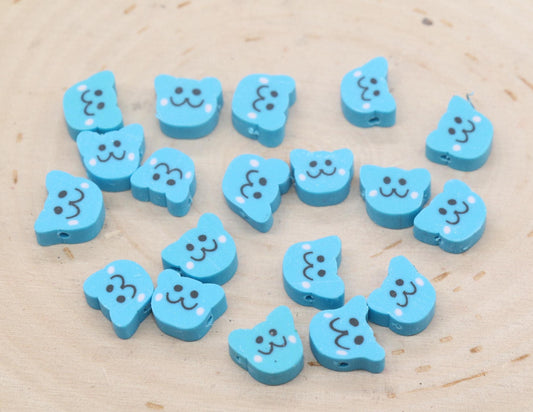 Blue Smiley Cat Beads, Cat Clay Beads, Polymer Clay Beads, Jewelry Beads, Bead for Bracelet #683