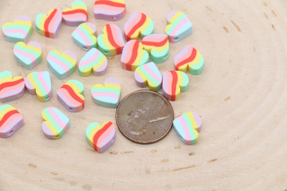 Heart Beads, Striped Heart Beads, Polymer Clay Beads, Jewelry Beads, Bead for Bracelet #687 #688