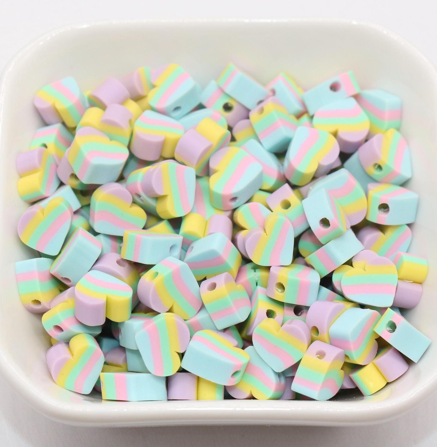 Heart Beads, Striped Heart Beads, Polymer Clay Beads, Jewelry Beads, Bead for Bracelet #687 #688