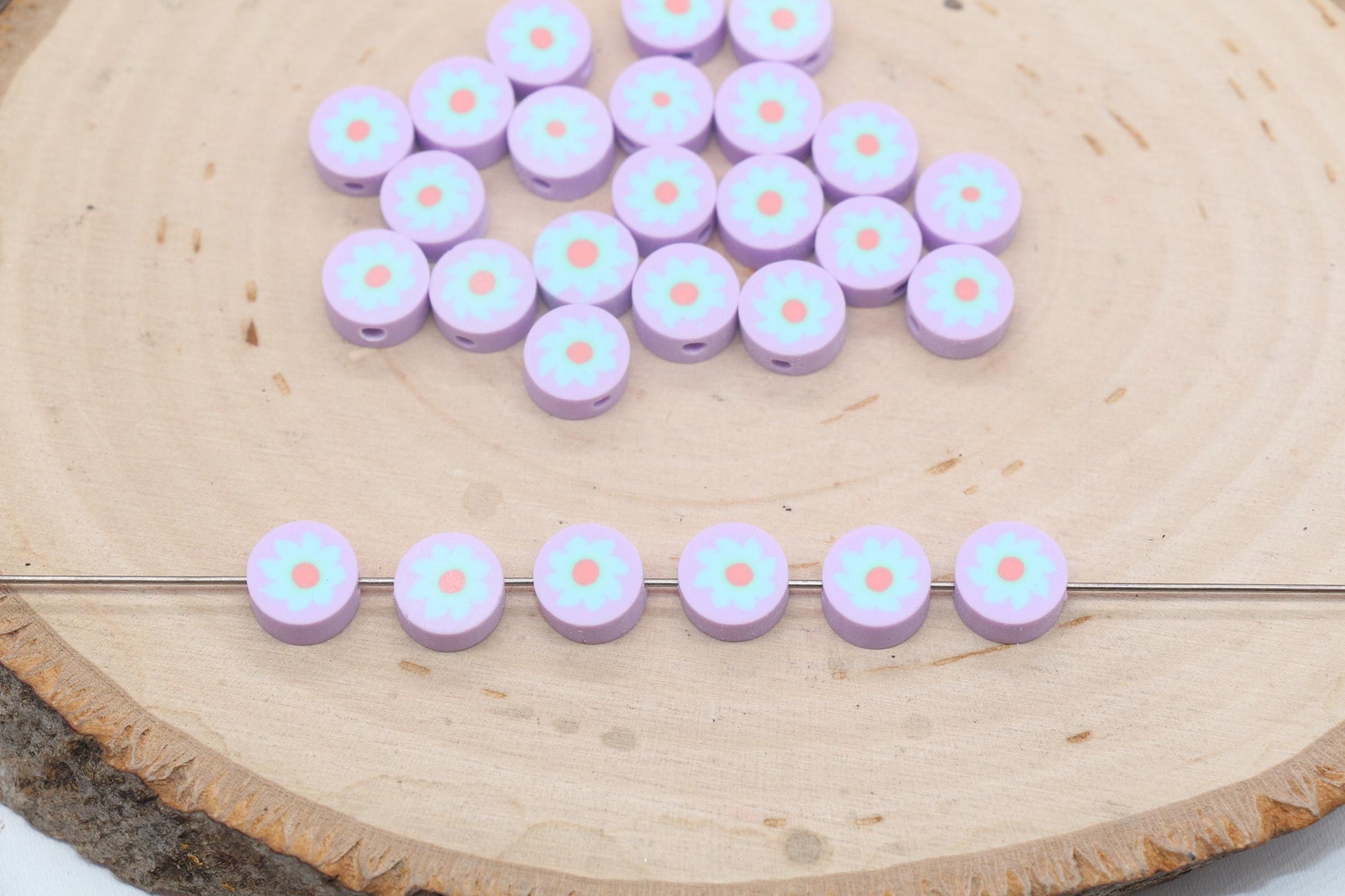 Flower Beads, Sunflower Beads, Polymer Clay Beads, Jewelry Beads, Bead for Bracelet #689