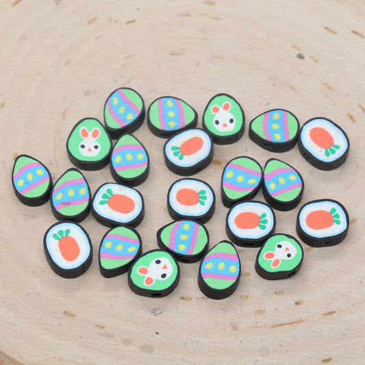 Easter Beads, Bunny, Easter Egg, Carrot Clay Beads, Polymer Clay Beads, Jewelry Beads, Beads for Bracelet #698