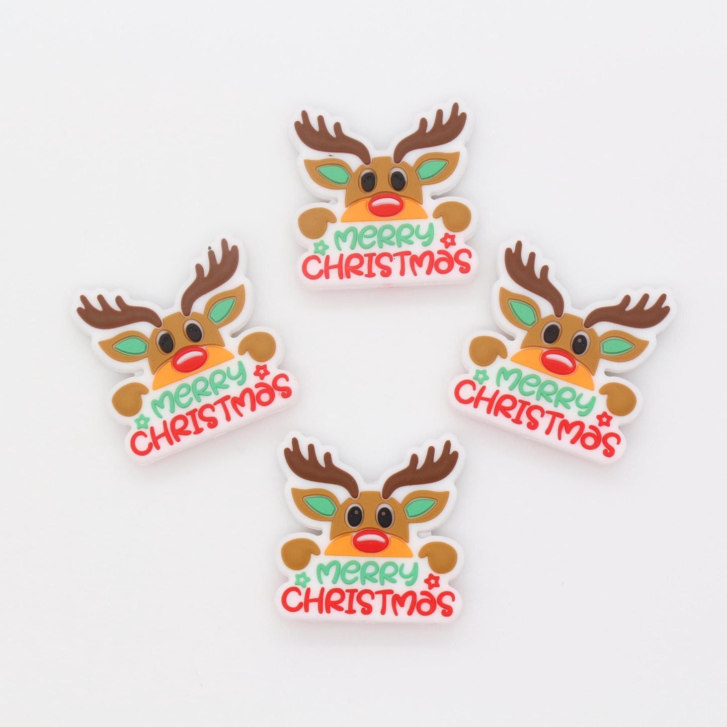 Reindeer Focal Beads, Merry Christmas Focal Beads, Holiday Themed Beads, Silicone Loose Beads, Beadable Pen Beads #703