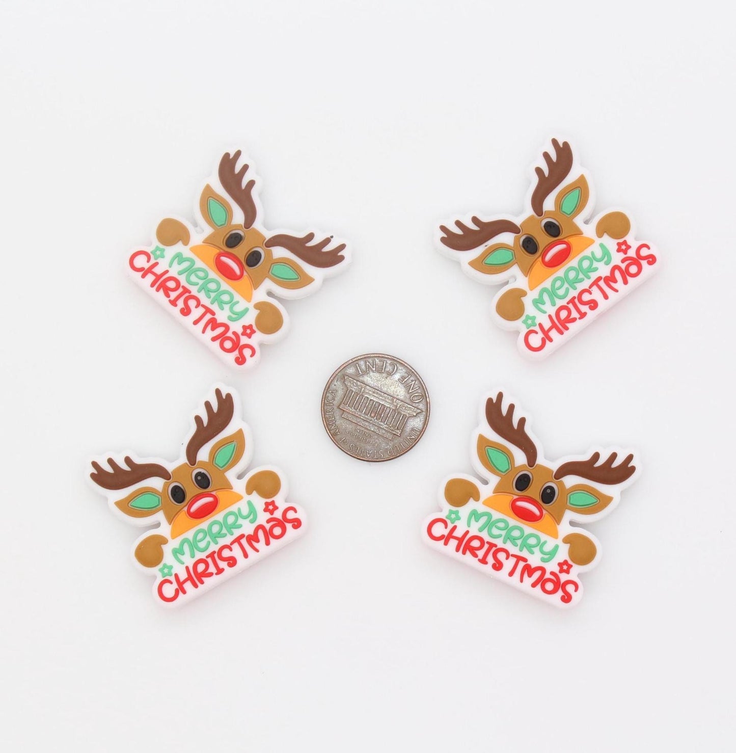 Reindeer Focal Beads, Merry Christmas Focal Beads, Holiday Themed Beads, Silicone Loose Beads, Beadable Pen Beads #703