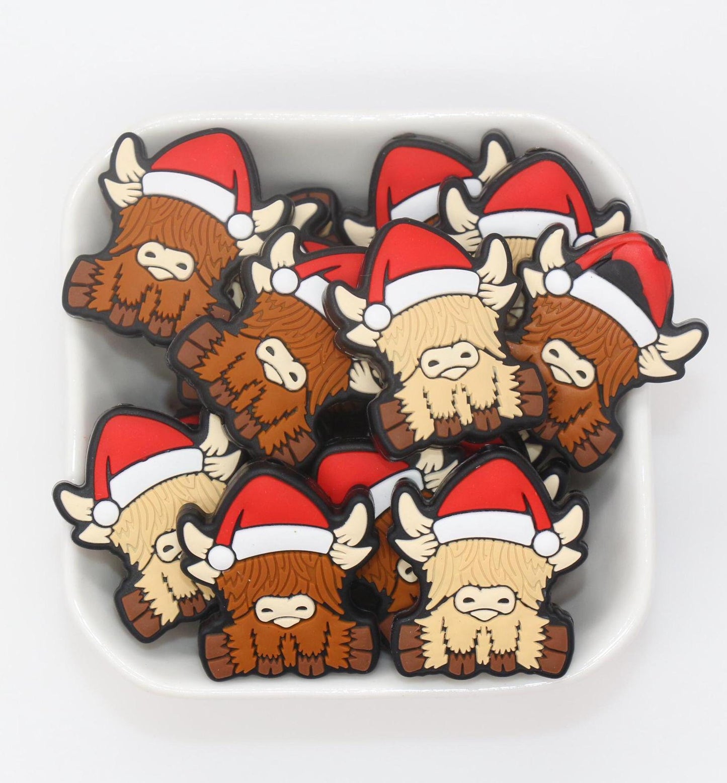 Christmas Highland Cow Silicone Beads, Christmas Focal Beads, Cow Focal Silicone Beads, Chunky Beads, Silicone Loose Beads