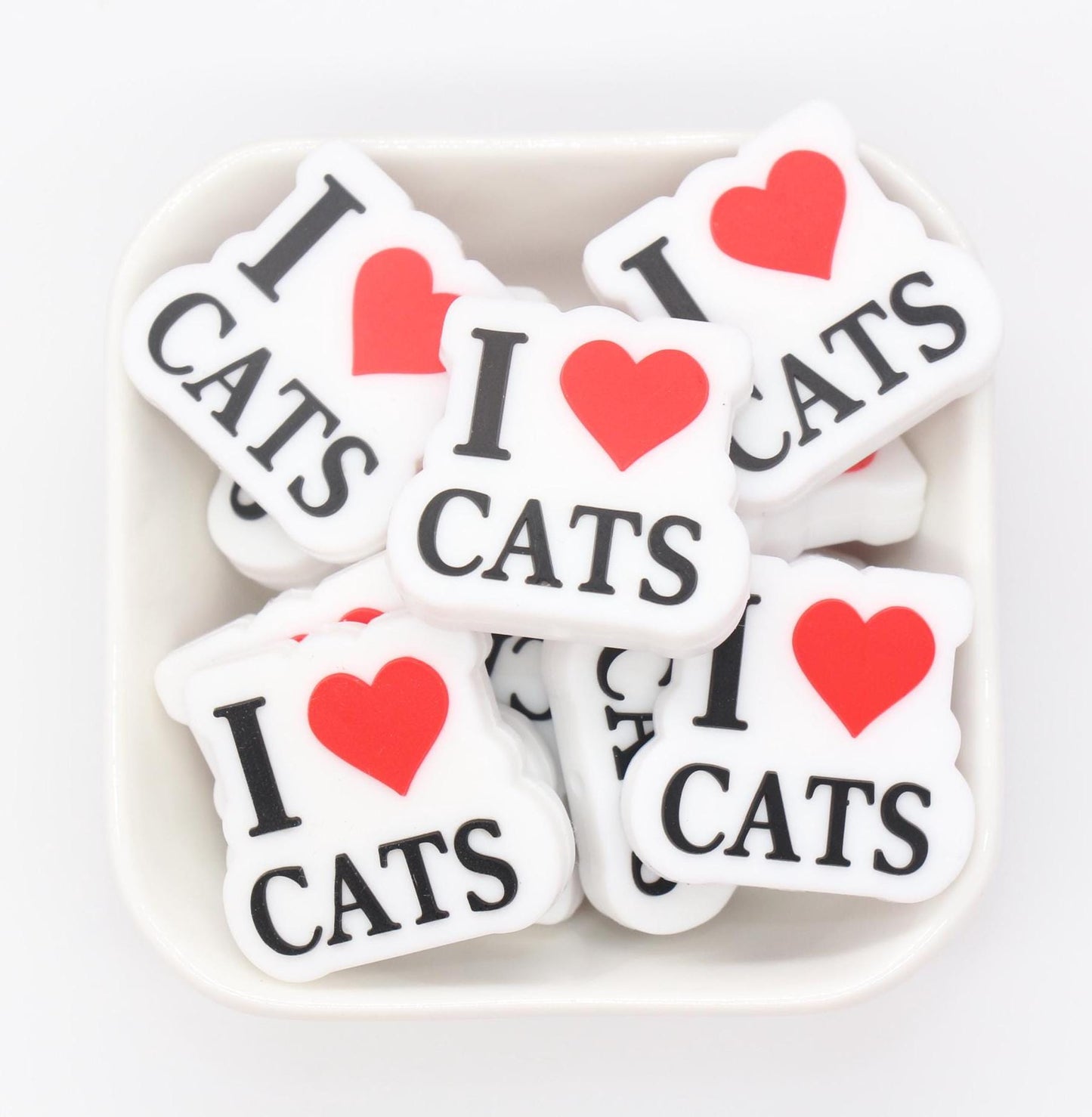 I Love Cats Beads, Cat Lover Silicone Beads, Silicone Loose Beads, Focal Beads #722