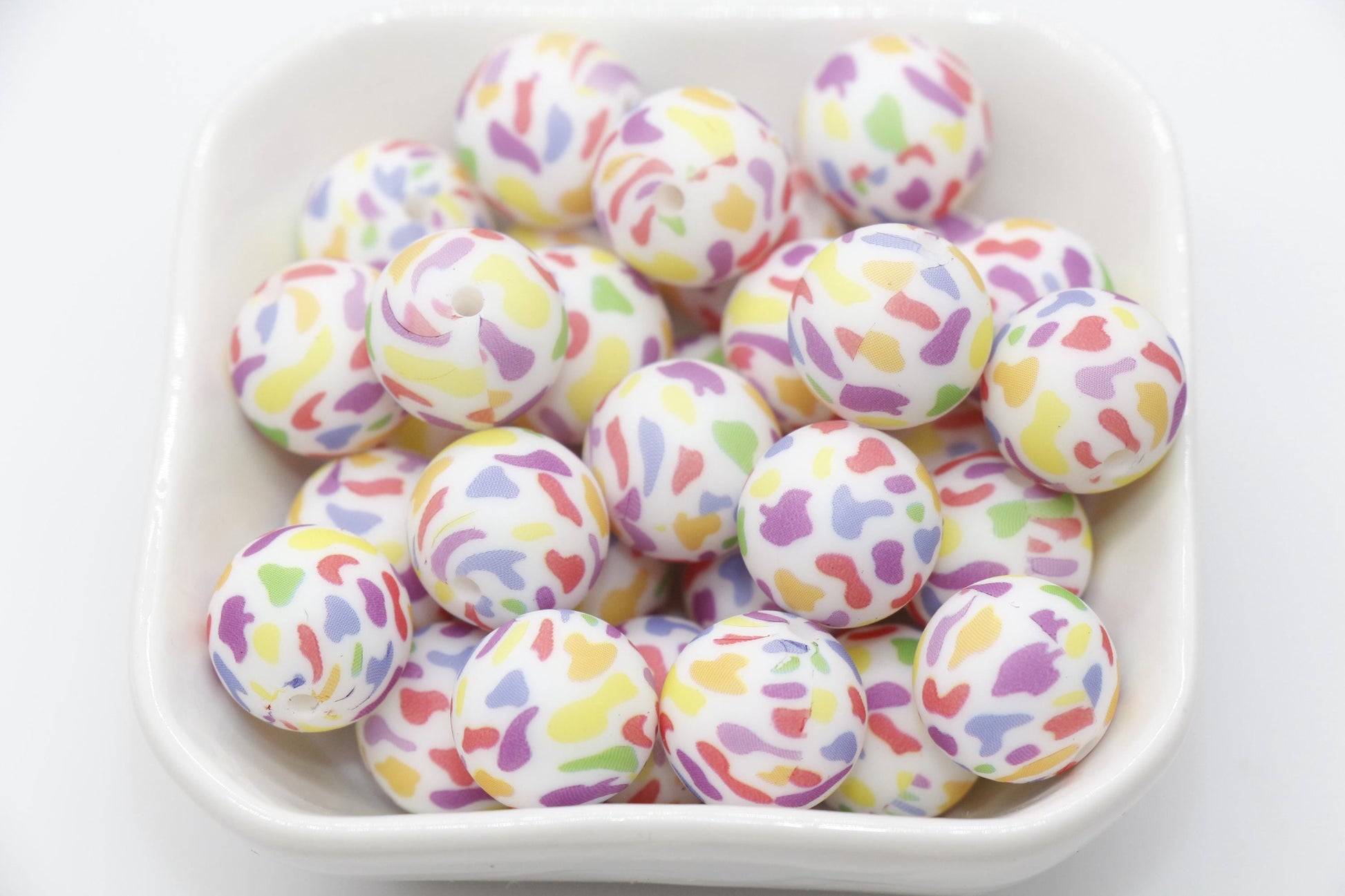 15mm Colorful Printed Beads, Rainbow Print Silicone Beads, Round Bubblegum Beads, Beads for Pens #237