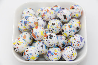 15mm Splatter Printed Beads, Printed Silicone Beads, Round Bubblegum Beads, Beads for Pens