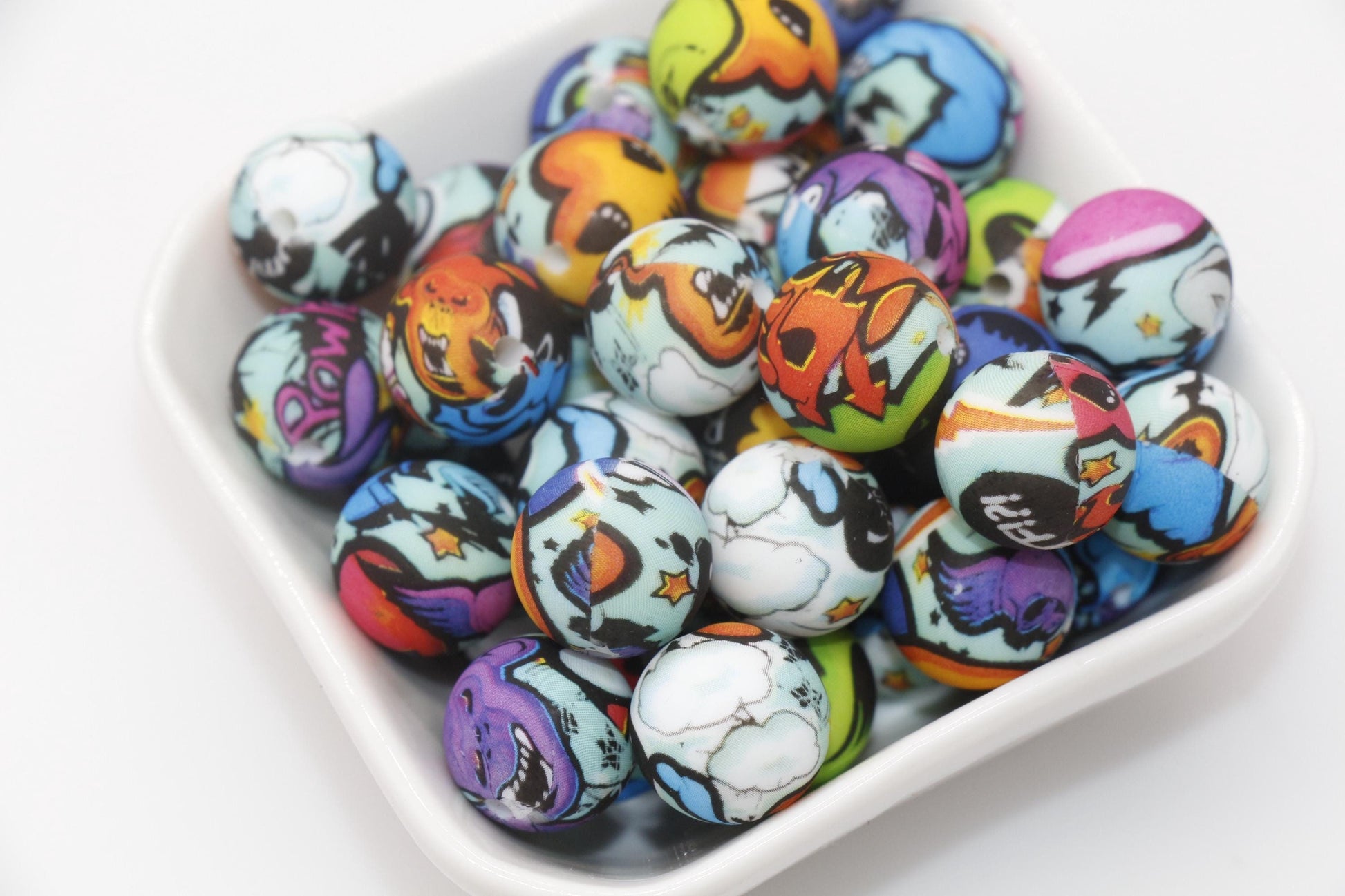 15mm Printed Beads, Silicone Bubblegum Beads, Beads for Pens, Beads for Bracelets #S245