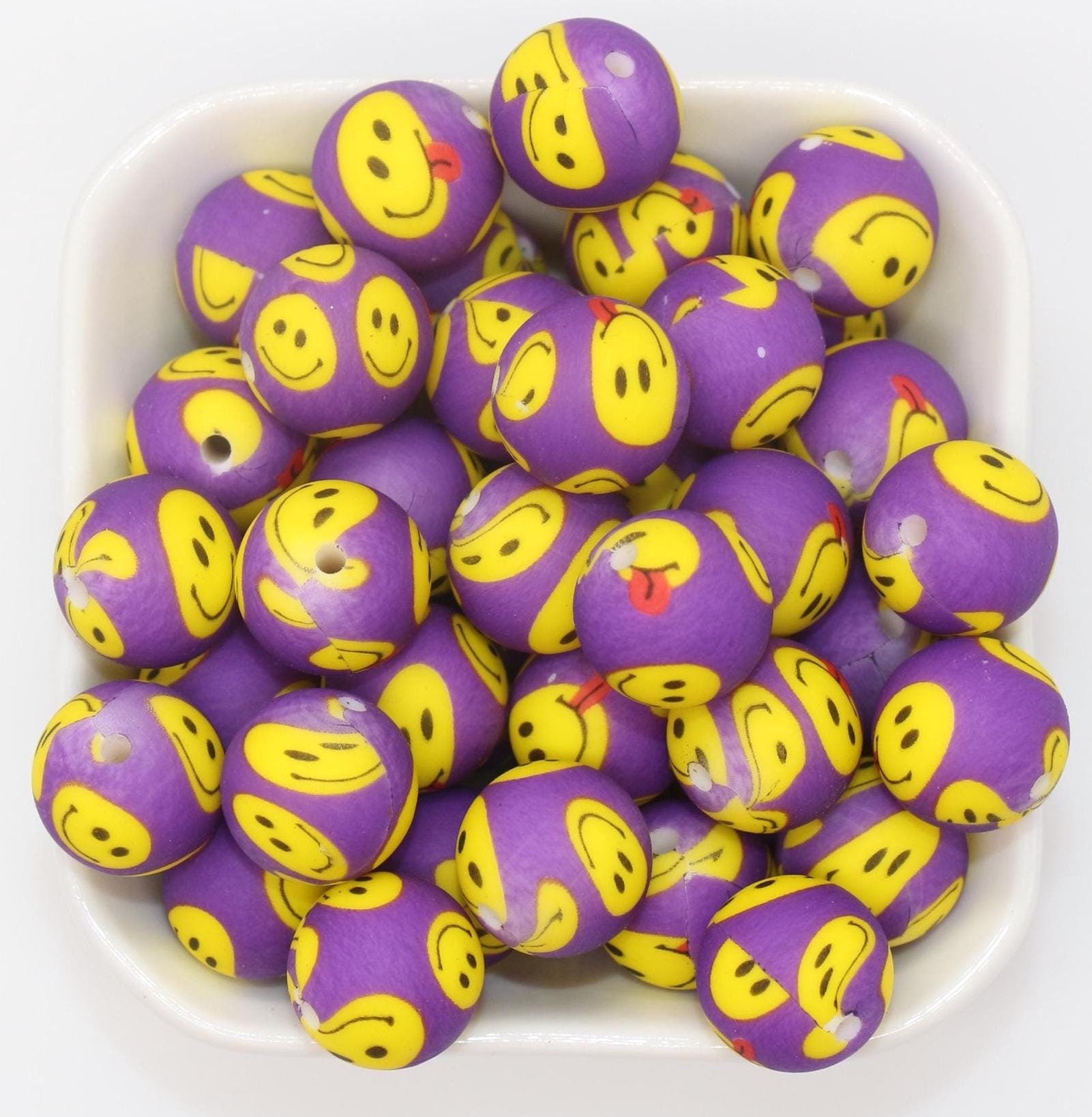 15mm Happy Face Printed Beads, Silicone Bubblegum Beads, Beads for Pens, Beads for Bracelets #S253