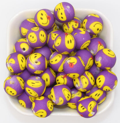 15mm Happy Face Printed Beads, Silicone Bubblegum Beads, Beads for Pens, Beads for Bracelets #S253