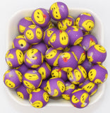 15mm Happy Face Printed Beads, Silicone Bubblegum Beads, Beads for Pens, Beads for Bracelets #S253