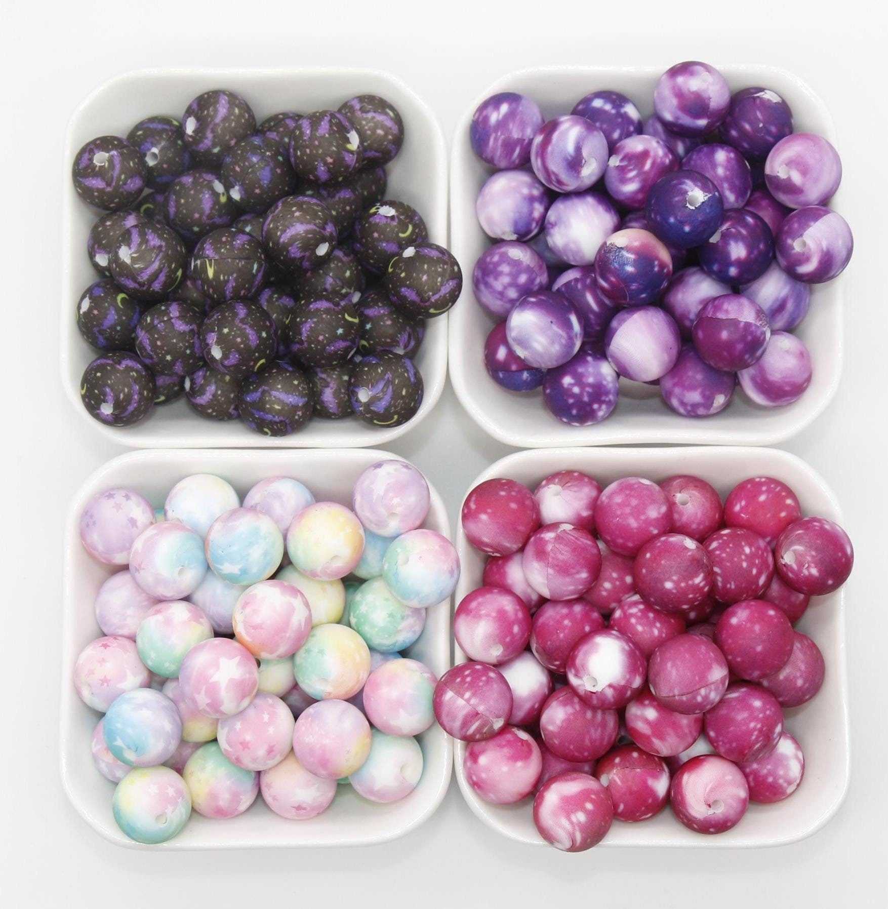 15mm Galaxy Silicone Beads, Stardust Printed Silicone Beads, Bubblegum Beads, Beads for Pens, Beads for Bracelets