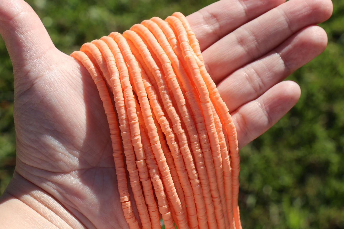 4mm Peach Heishi Beads, Polymer Clay Disc Beads, African Disc Beads, Vinyl Heishi, Full Strand #815