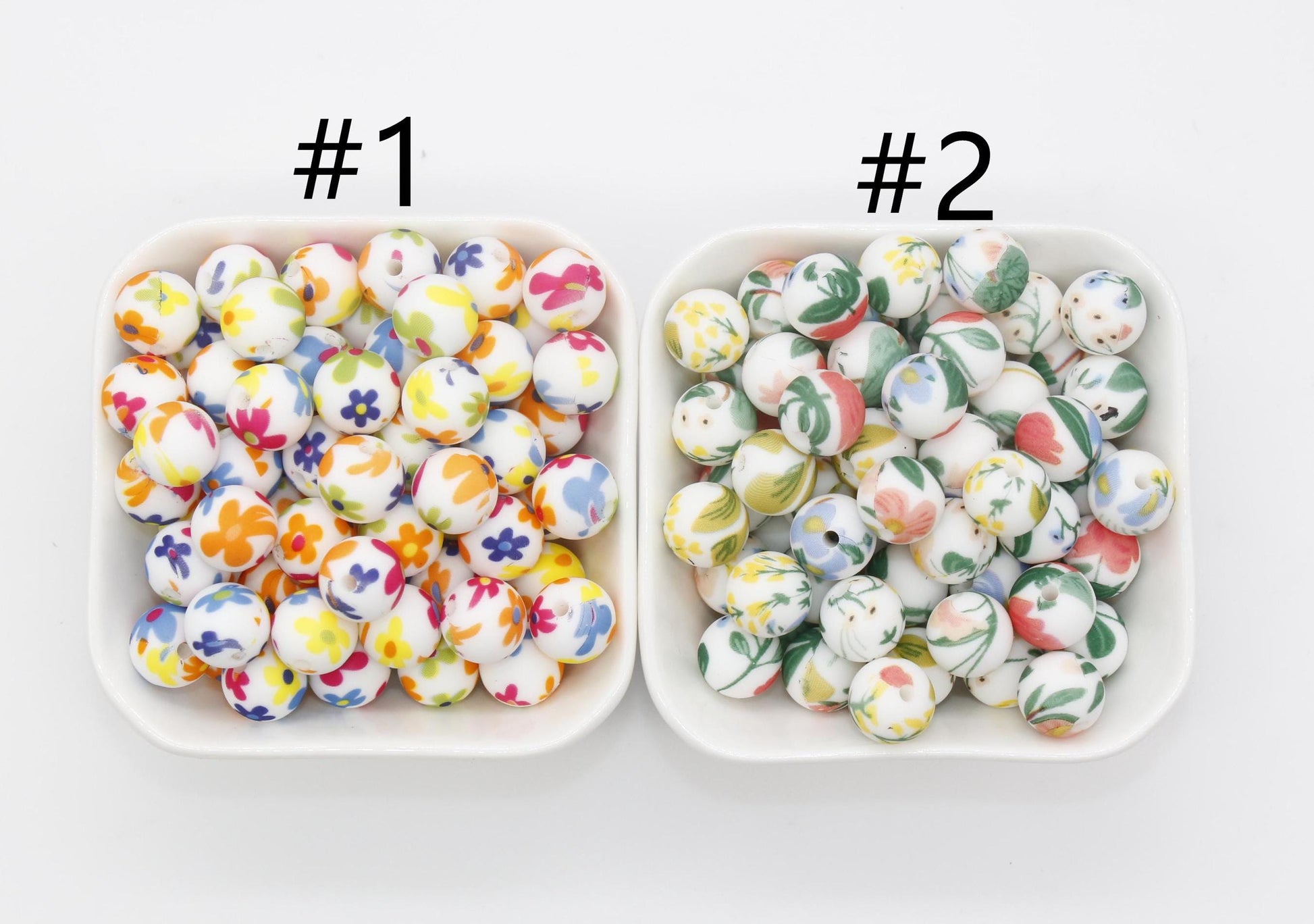 12mm Flower Printed Silicone Beads, Floral Silicone Beads, Bubblegum Beads, Beads for Pens, Beads for Bracelets