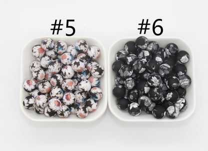 12mm Flower Printed Silicone Beads, Floral Silicone Beads, Bubblegum Beads, Beads for Pens, Beads for Bracelets