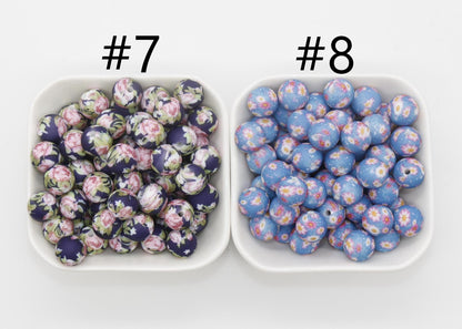 12mm Flower Printed Silicone Beads, Floral Silicone Beads, Bubblegum Beads, Beads for Pens, Beads for Bracelets