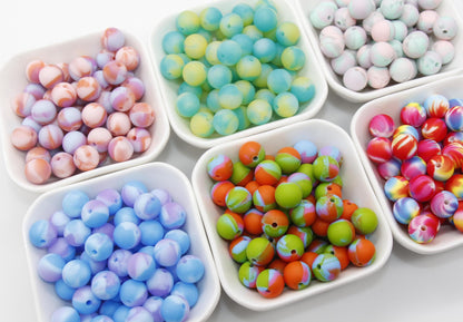 12mm Tie-Dye Printed Silicone Beads, Round Silicone Beads, Bubblegum Beads, Beads for Pens, Beads for Bracelets