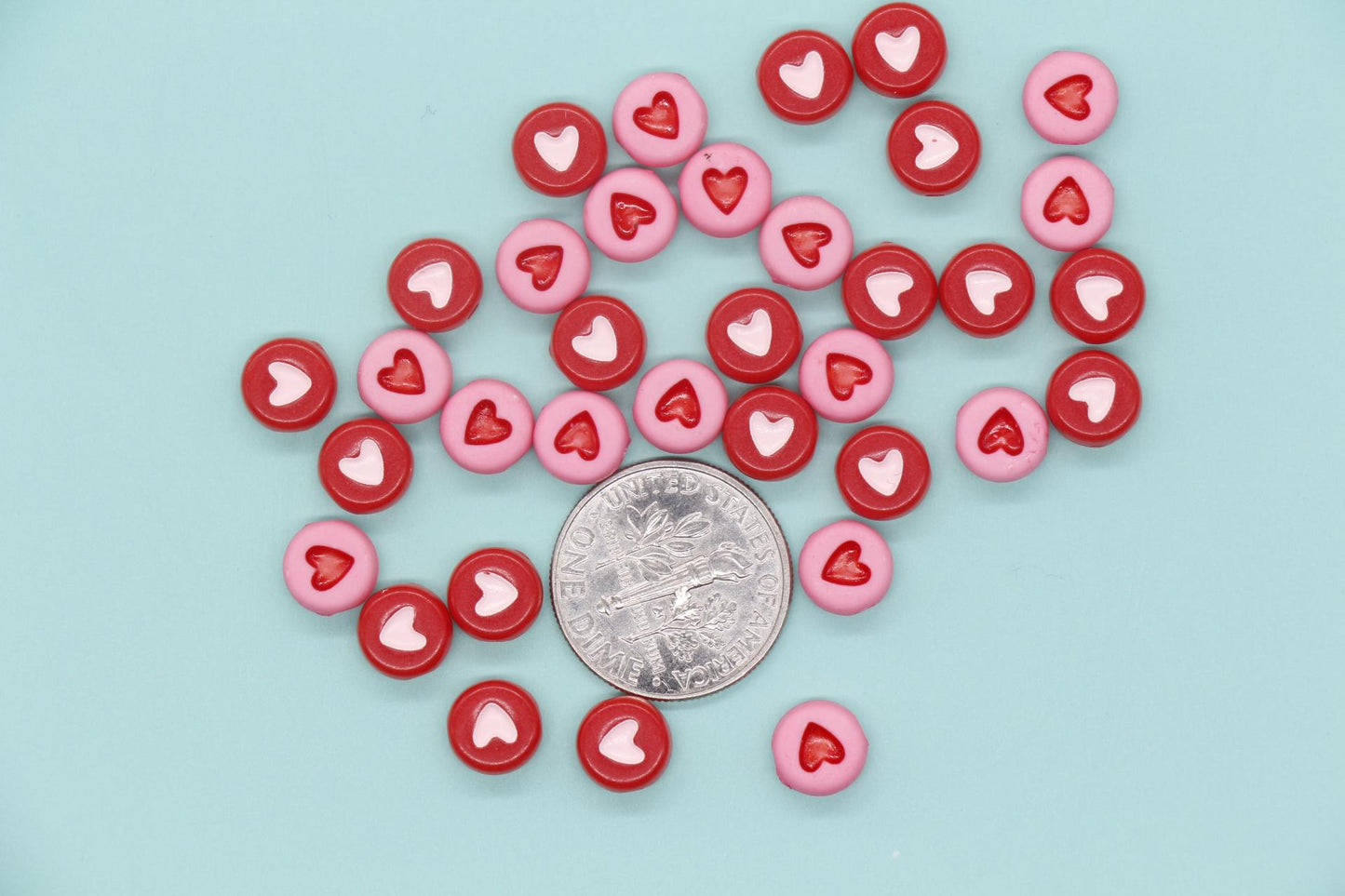 Heart Beads, Red Heart Beads, Pink Heart Beads, Plastic Heart Beads, Bead for Bracelets, Size 7mm #351