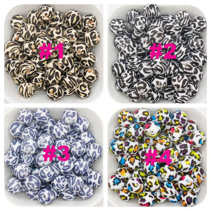 12mm Leopard Silicone Beads, Animal Printed Silicone Beads, Bubblegum Beads, Beads for Pens, Beads for Bracelets