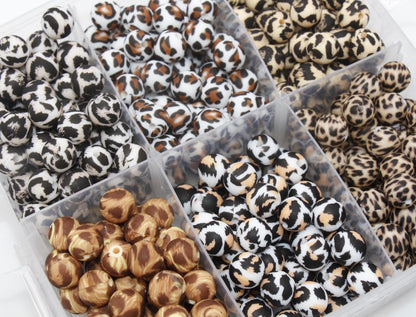 12mm Leopard Silicone Beads, Animal Printed Silicone Beads, Bubblegum Beads, Beads for Pens, Beads for Bracelets