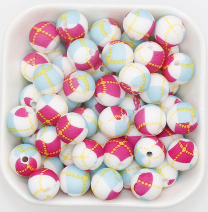 12mm Print Beads, Printed Silicone Beads, Round Bubblegum Beads, Beads for Pens #310