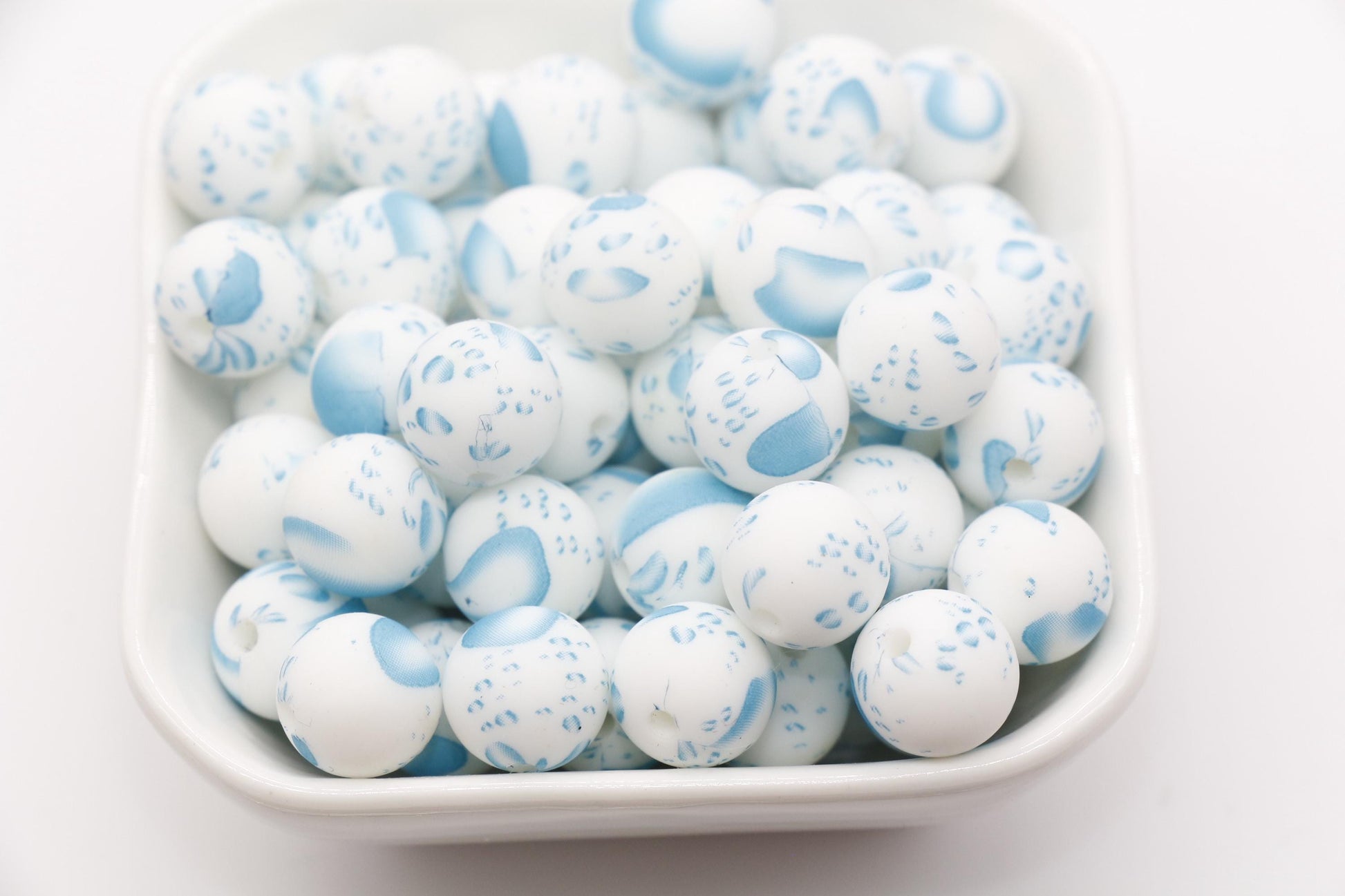 12mm Blue Bubbles Printed Beads, Bubbles Print Silicone Beads, Round Bubblegum Beads, Beads for Pens #311