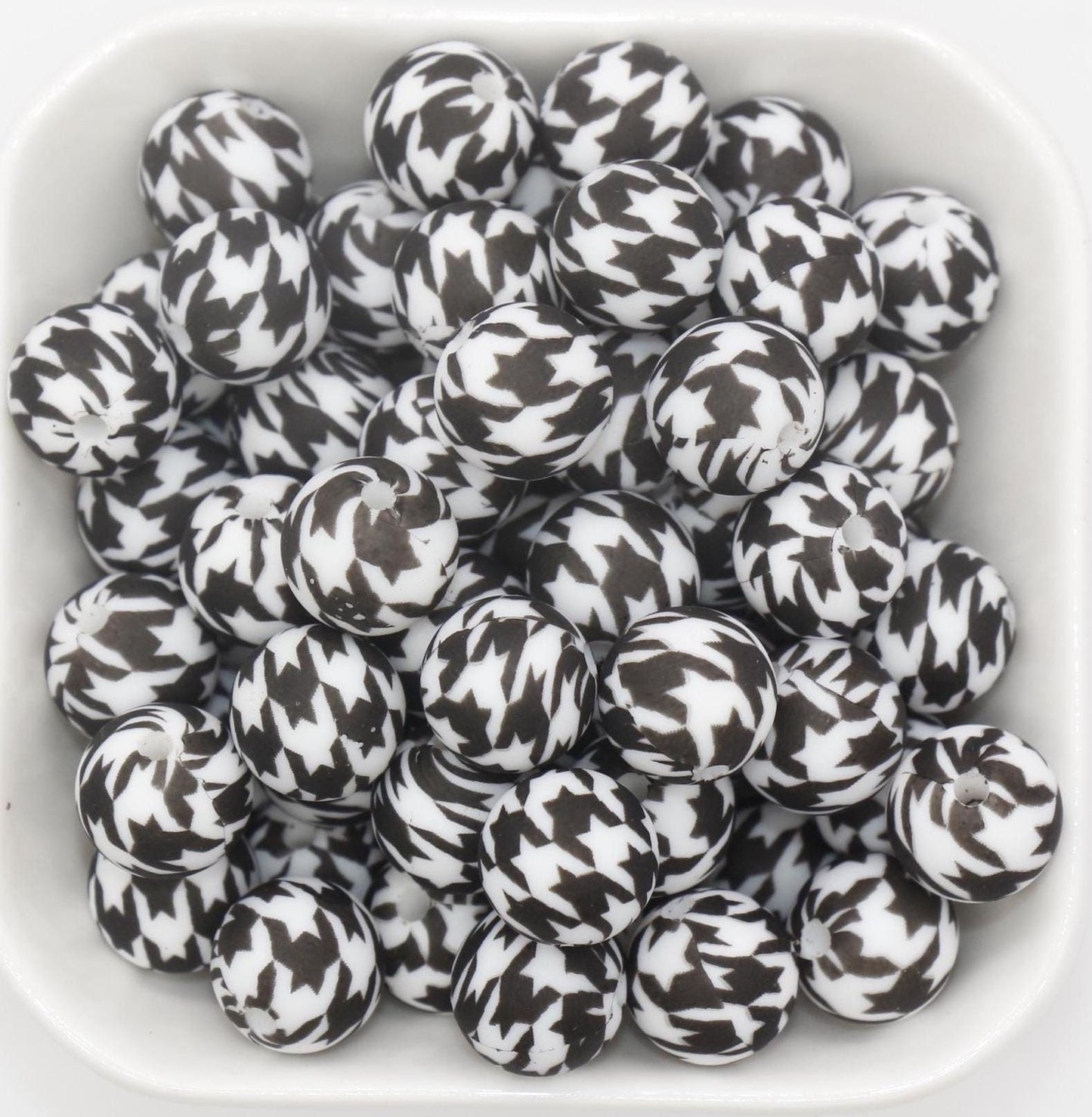 12mm Houndstooth Silicone Beads, Print Silicone Beads, Round Bubblegum Beads, Beads for Pens #313