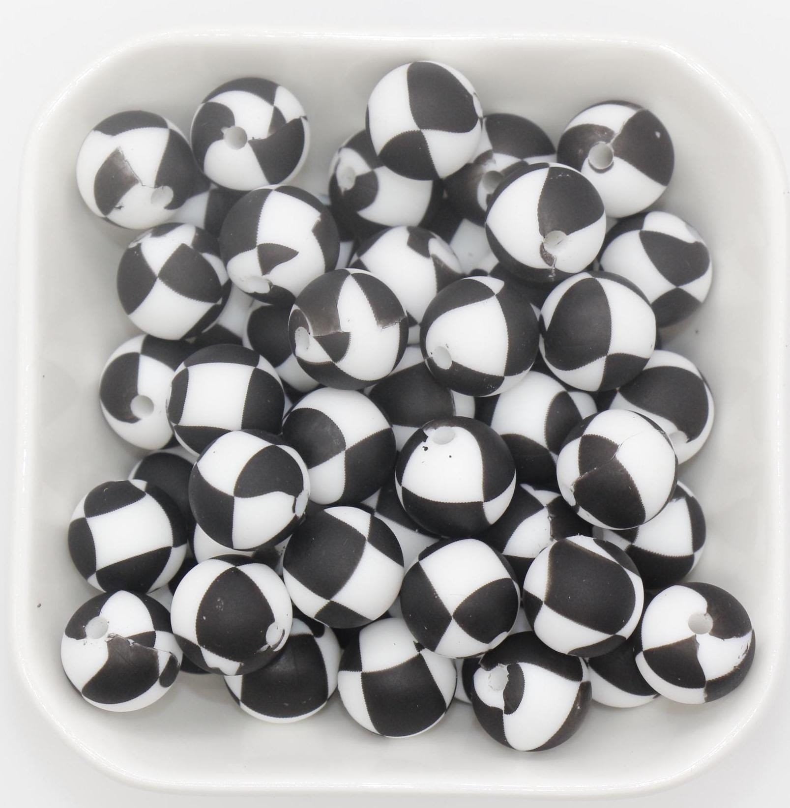 12mm Black and White Silicone Beads, Print Silicone Beads, Round Bubblegum Beads, Beads for Pens #314