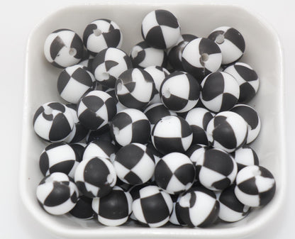 12mm Black and White Silicone Beads, Print Silicone Beads, Round Bubblegum Beads, Beads for Pens #314