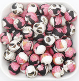 12mm Skull and Roses Silicone Beads, Flower Skull Print Silicone Beads, Round Bubblegum Beads, Beads for Pens #317