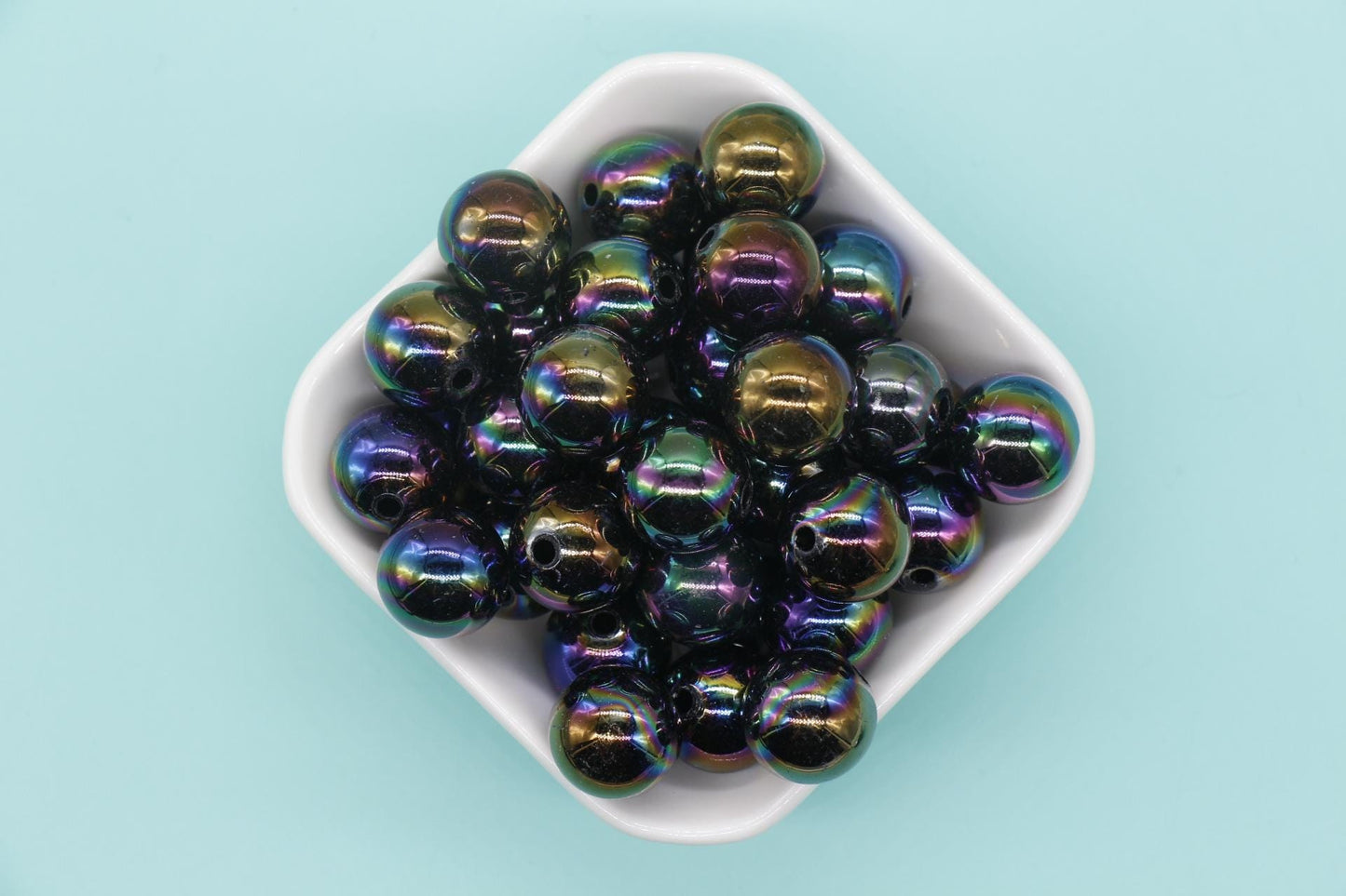 16mm Black AB Gumball Beads, Iridescent Round Beads, Plastic Gumball Beads, Chunky Beads, Beads for Bracelets #3498