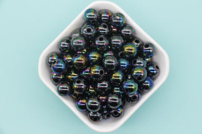 12mm Black AB Gumball Beads, Iridescent Round Beads, Plastic Gumball Beads, Chunky Beads, Beads for Bracelets #3499