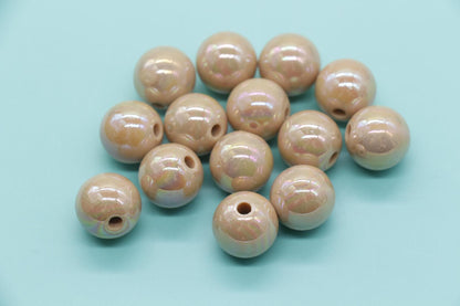 14mm Nude Brown AB Gumball Beads, Iridescent Round Beads, Chunky Beads, Beads for Bracelets #3502