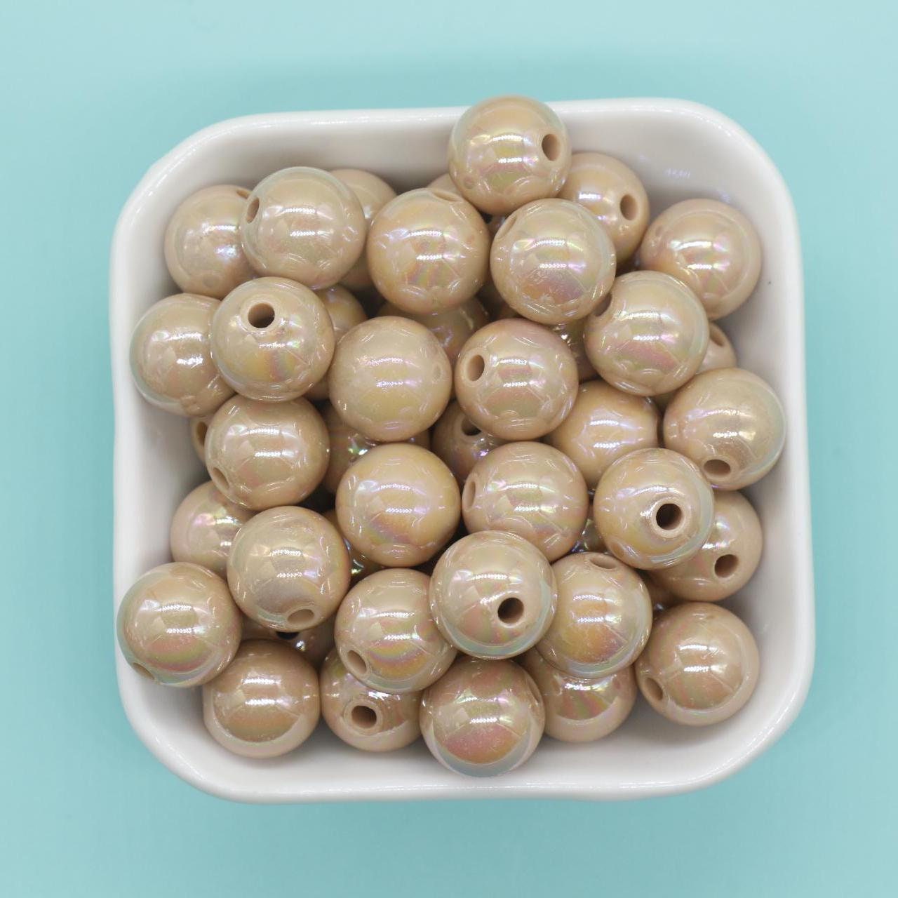 14mm Nude Brown AB Gumball Beads, Iridescent Round Beads, Chunky Beads, Beads for Bracelets #3502