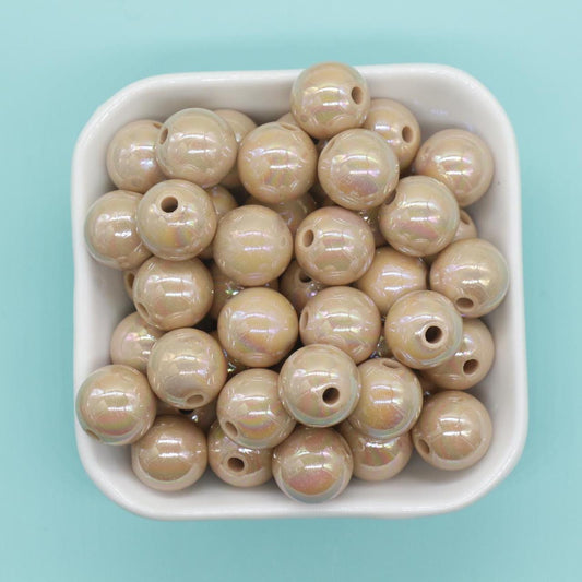 14mm Nude Brown AB Gumball Beads, Iridescent Round Beads, Chunky Beads, Beads for Bracelets #3502