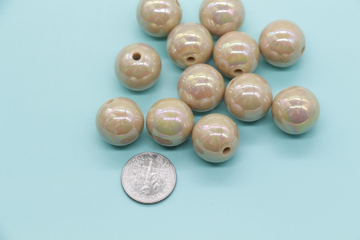 16mm Nude Brown AB Gumball Beads, Iridescent Round Beads, Plastic Gumball Beads, Chunky Beads, Beads for Bracelets #3503