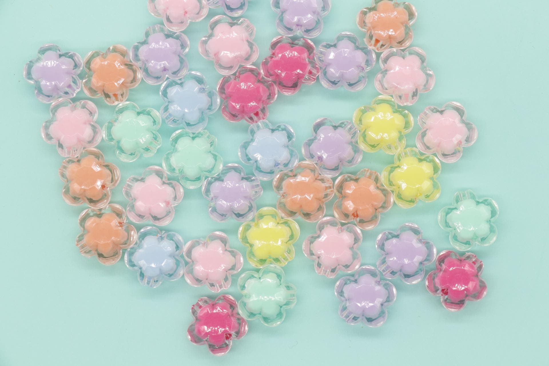 Mix Flower Beads, Multicolor Flower Beads, Flower Chunky Beads, Acrylic Beads, Bracelet Making Jewelry Finding #1896
