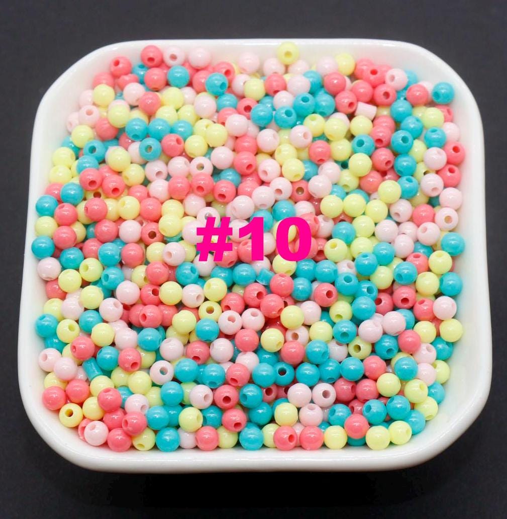 4mm Mix Round Beads, Plastic Round Beads, Round Spacer Beads, Bubblegum Beads, Multicolored Spacer Beads, Beads for Bracelets