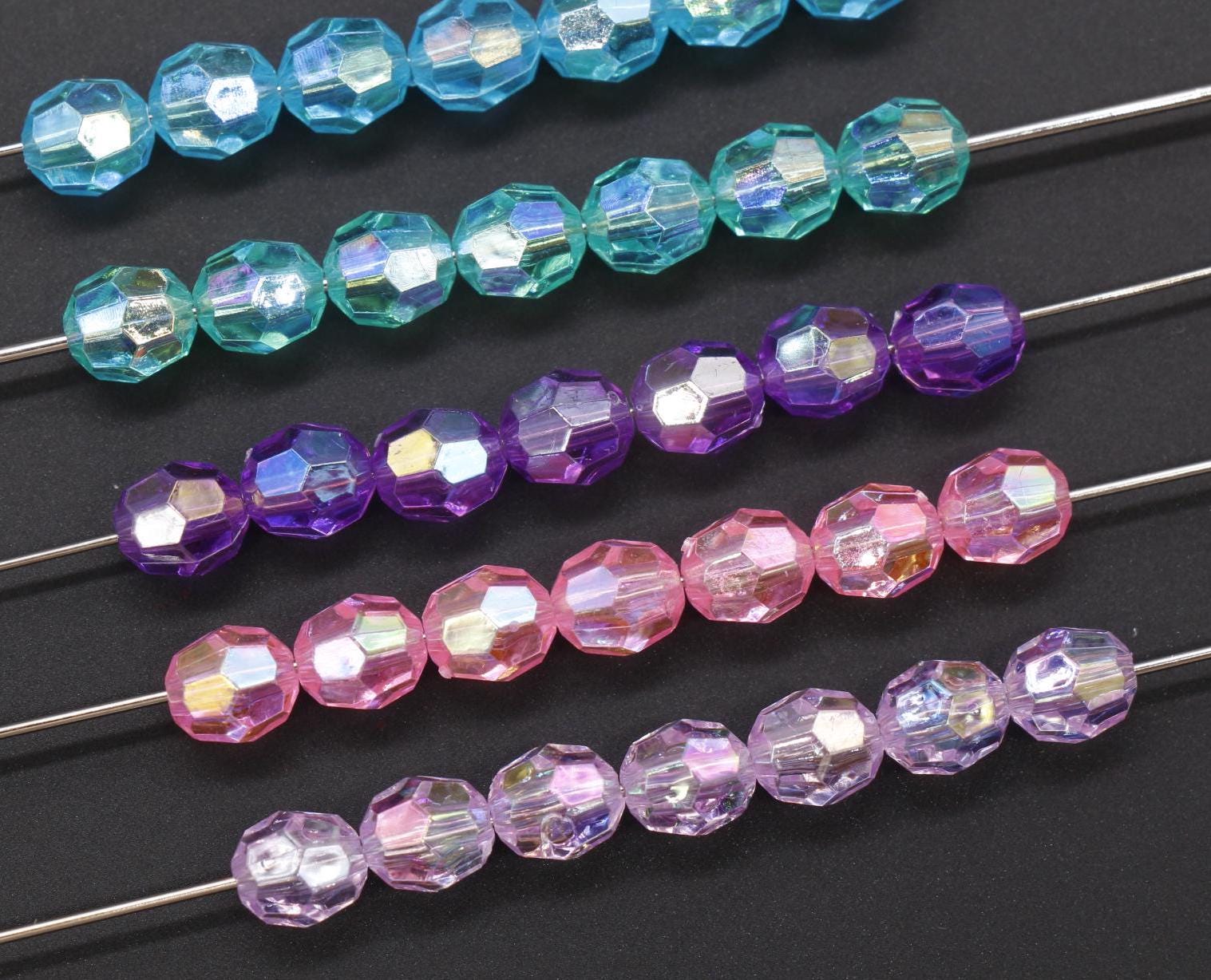 8mm Iridescent Beads, Faceted Bubblegum Beads, Sparkle Beads, Chunky Beads, Plastic Beads, Beads for Bracelets, Jewelry Making Beads,