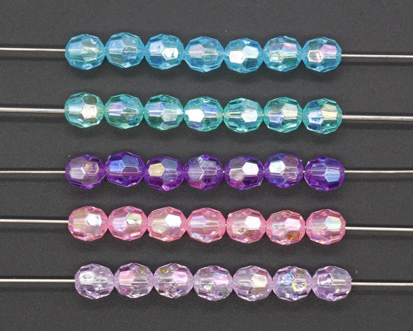 8mm Iridescent Beads, Faceted Bubblegum Beads, Sparkle Beads, Chunky Beads, Plastic Beads, Beads for Bracelets, Jewelry Making Beads,