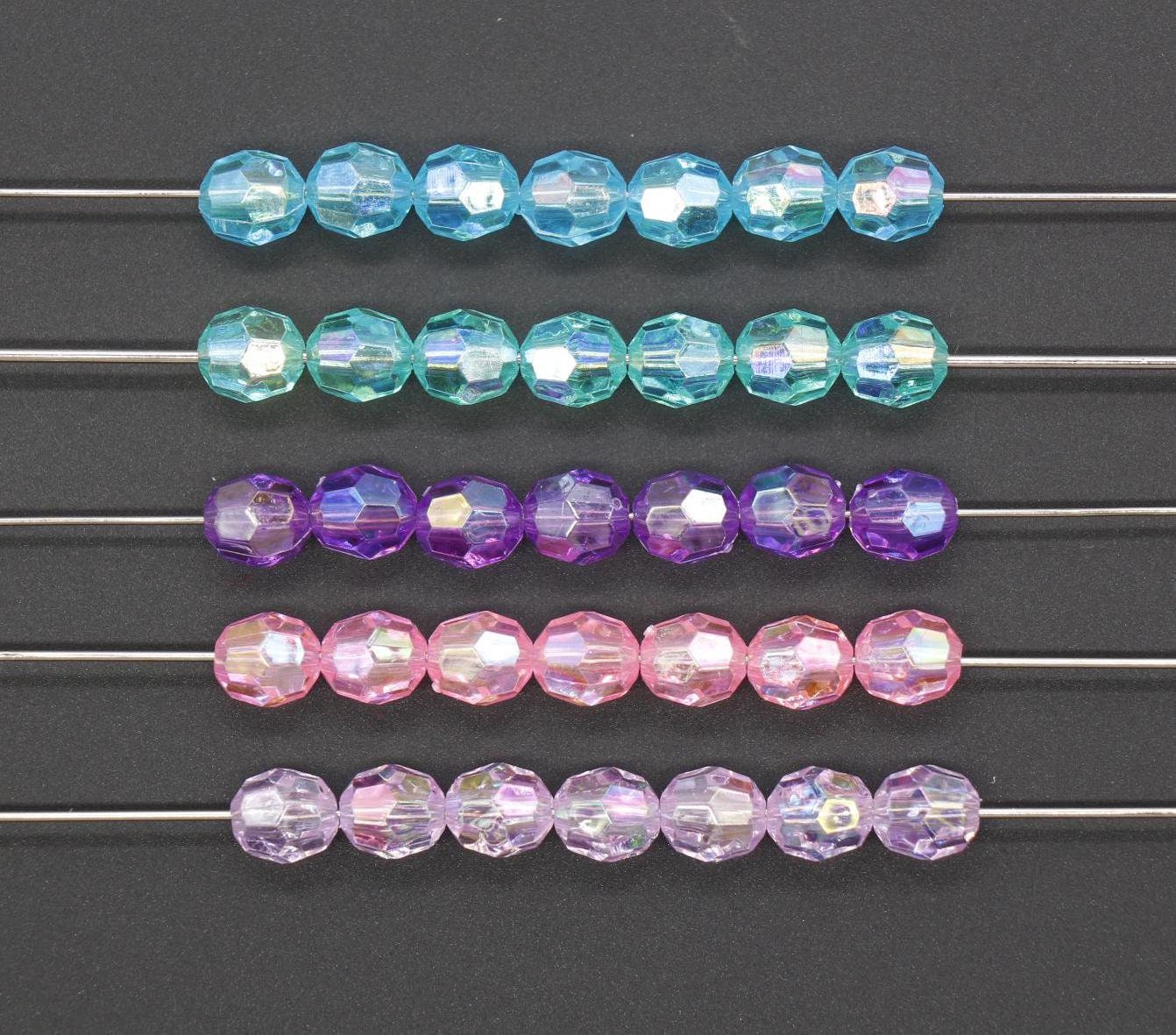 8mm Iridescent Beads, Faceted Bubblegum Beads, Sparkle Beads, Chunky Beads, Plastic Beads, Beads for Bracelets, Jewelry Making Beads,