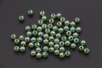 6mm Green AB Gumball Beads, Iridescent Round Beads, Sparkle Green Beads, Green Bubblegum Beads, Chunky Beads, Beads for Bracelets