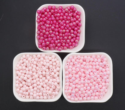 6mm Pink AB Beads, Iridescent Beads, Sparkle Pink Gumball Beads, Bubblegum Beads, Chunky Beads, Beads for Bracelets