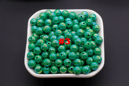 8mm Green AB Gumball Beads, Iridescent Round Beads, Sparkle Green Beads, Green Bubblegum Beads, Chunky Beads, Beads for Bracelets