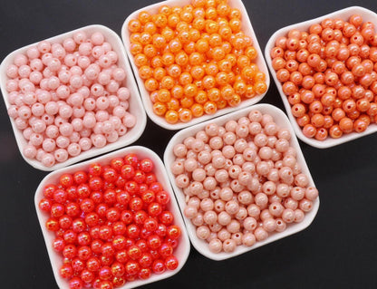 8mm Orange AB Gumball Beads, Peach Beads, Iridescent Round Beads, Sparkle Orange Beads, Bubblegum Beads, Chunky Beads, Beads for Bracelets